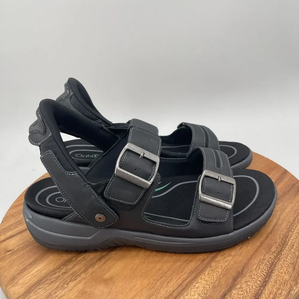 Orthofeet Jupiter Sandals Mens Size 14 Hands Free X Wide (4E) Black Leather